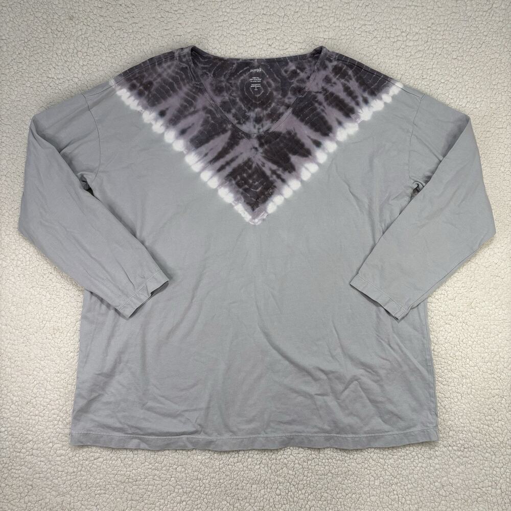 J.Jill Pure Jill Soft Relaxed Tie Dyed Tunic Top Size XL TALL Purple Grey Cotton